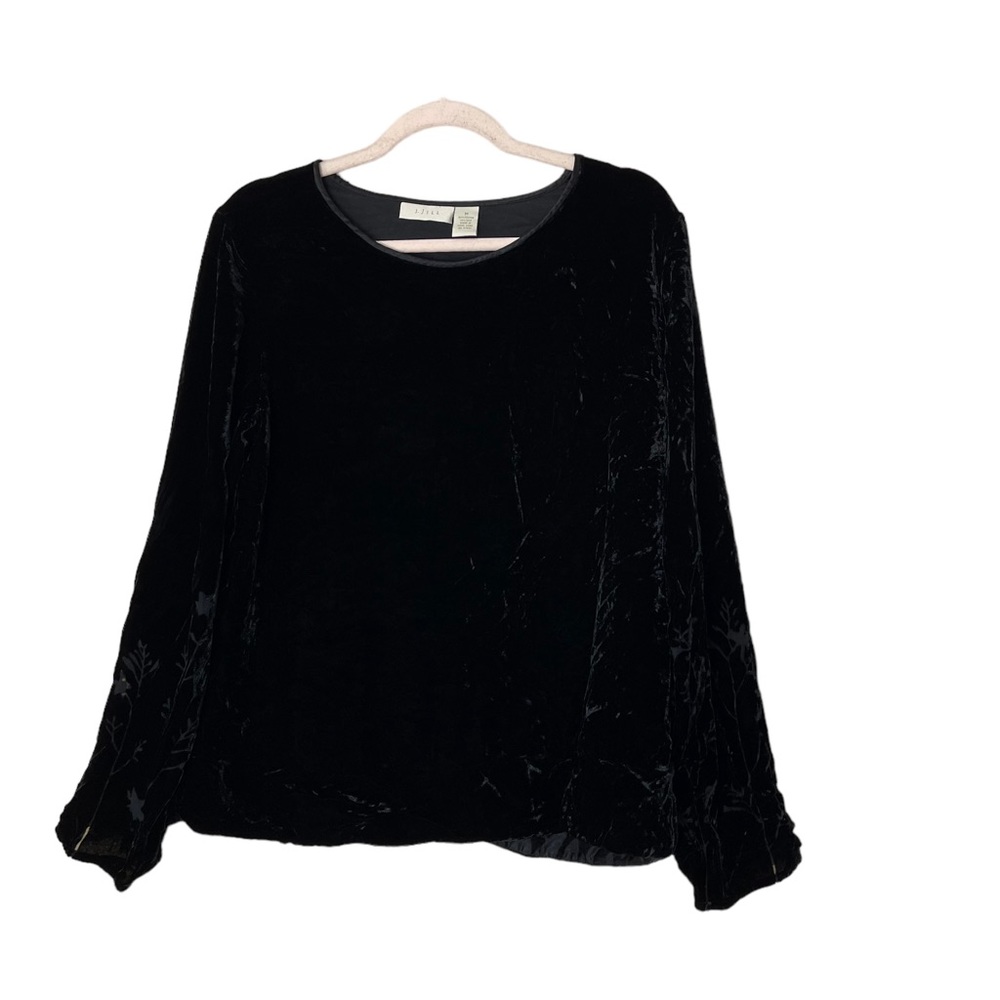 J. Jill Medium Shirt Silk Blend Black Velour Blouse